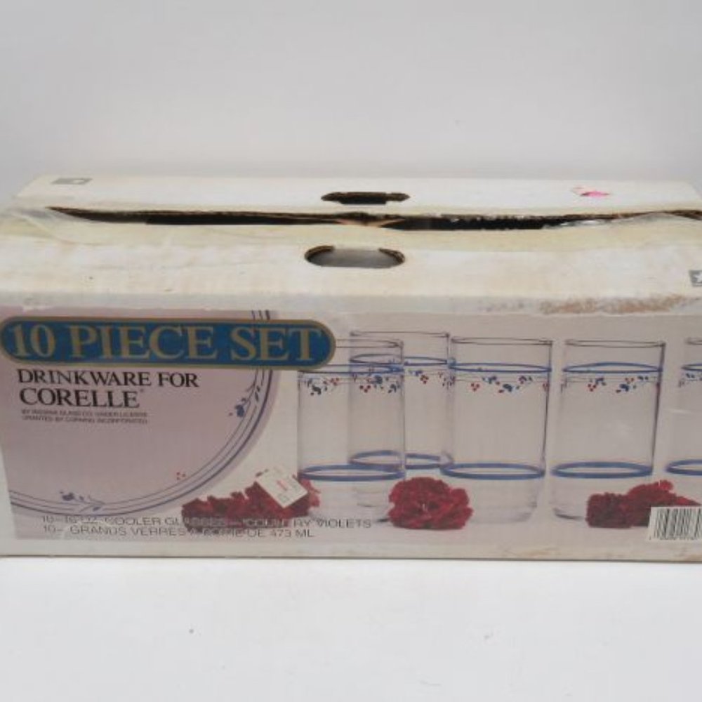 Corning Corelle COUNTRY VIOLETS 10-Pc Beverage Set In Original Box
